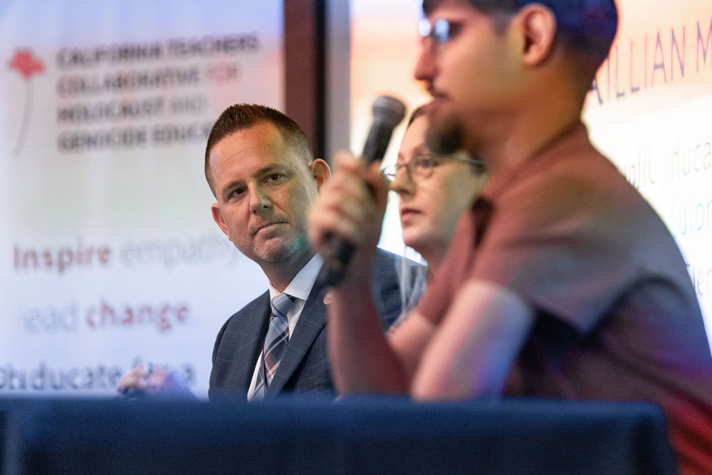 David Schapira, Chief Deputy Superintendent of Public Instruction and Chief of Staff of the California Department of Education (CDE), leads a conversation with JFCS Educator Leadership Council members Carl Finer and Lillian McFarland.